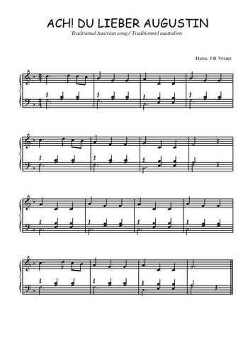 Téléchargez l'arrangement pour piano de la partition de Ach! Du lieber Augustin en PDF